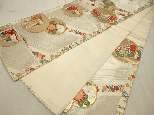 平和屋着物◎六通柄袋帯 唐織 花蝶丸文 金糸 正絹 逸品 CAAV0262qe