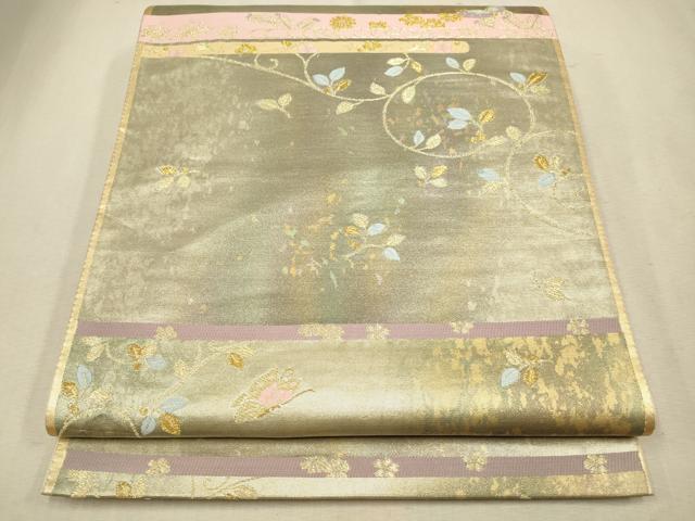 平和屋着物◎六通柄袋帯 唐織 舞蝶花文 金糸 引箔 正絹 逸品 CAAV0365qe