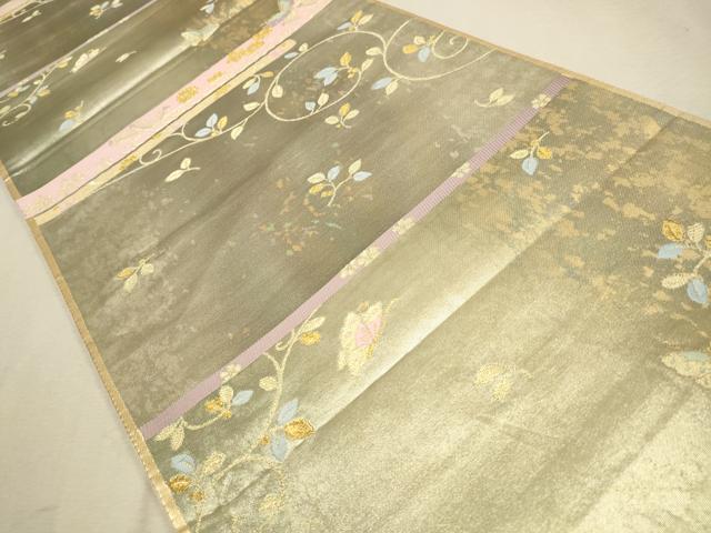 平和屋着物◎六通柄袋帯 唐織 舞蝶花文 金糸 引箔 正絹 逸品 CAAV0365qe