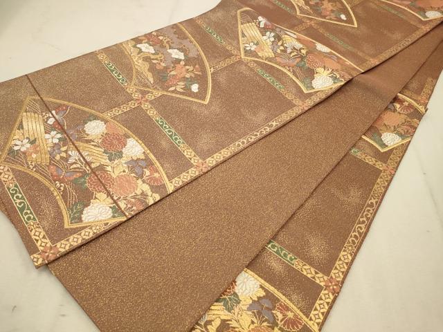 平和屋着物◎六通柄袋帯 天井地紙花文 金糸 正絹 逸品 CAAV0371qe