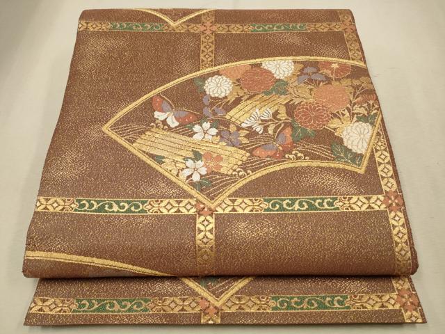 平和屋着物◎六通柄袋帯 天井地紙花文 金糸 正絹 逸品 CAAV0371qe