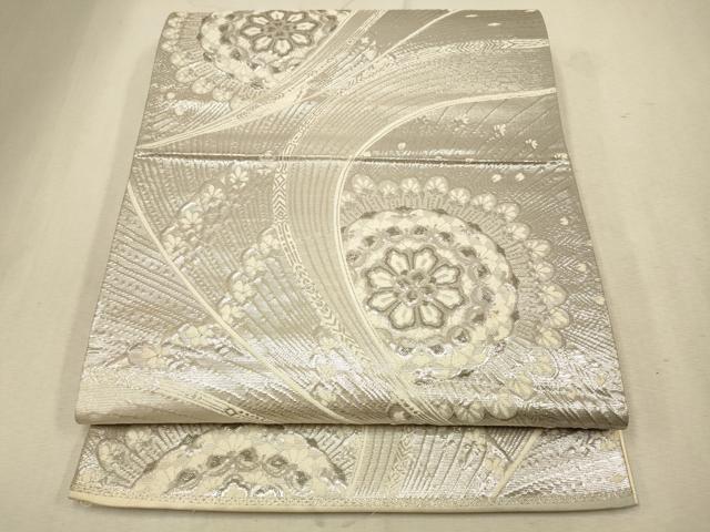 平和屋着物◎六通柄袋帯 唐織 孔雀羽花文 銀糸 正絹 逸品 CAAV0374qe