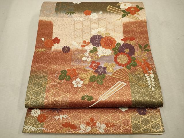 平和屋着物◎六通柄袋帯 唐織 扇面花文 金銀糸 正絹 逸品 CAAV0384qe