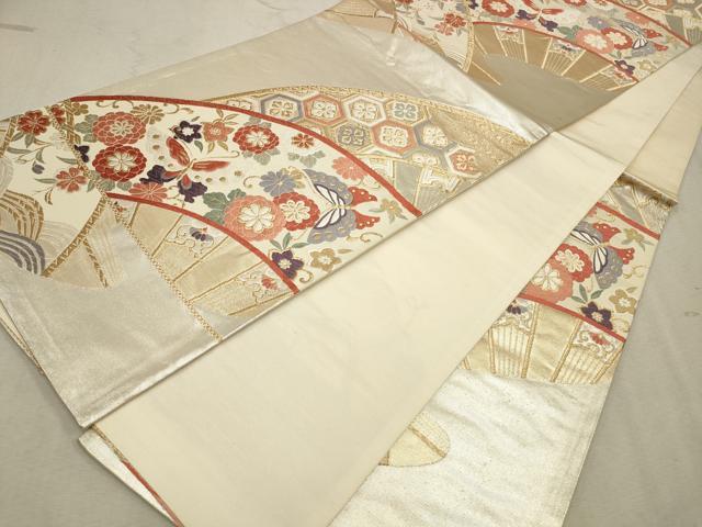 平和屋着物◎六通柄袋帯 唐織 舞蝶花文 金糸 正絹 逸品 CAAV0395qe