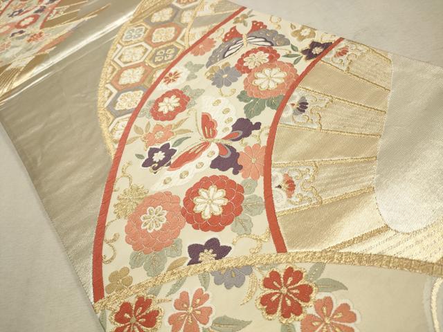 平和屋着物◎六通柄袋帯 唐織 舞蝶花文 金糸 正絹 逸品 CAAV0395qe