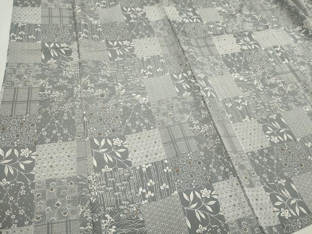 平和屋着物▽上質な小紋 単衣 市松草花文 正絹 逸品 CAAV0894ou