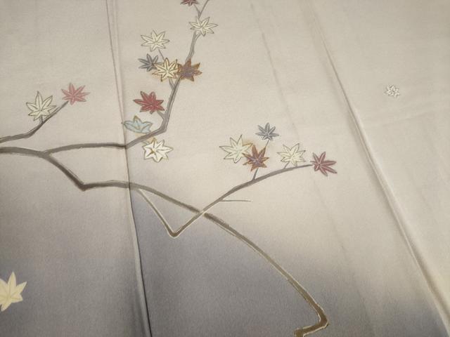 平和屋着物▽訪問着 単衣 駒刺繍 楓文 暈し染め 金彩 正絹 逸品 CAAV0898ou