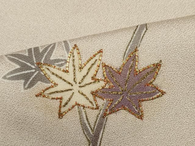 平和屋着物▽訪問着 単衣 駒刺繍 楓文 暈し染め 金彩 正絹 逸品 CAAV0898ou