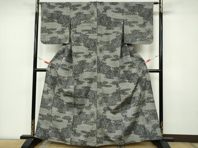 平和屋着物▽上質な紬 単衣 エ霞吉祥文 正絹 逸品 CAAV0970ou