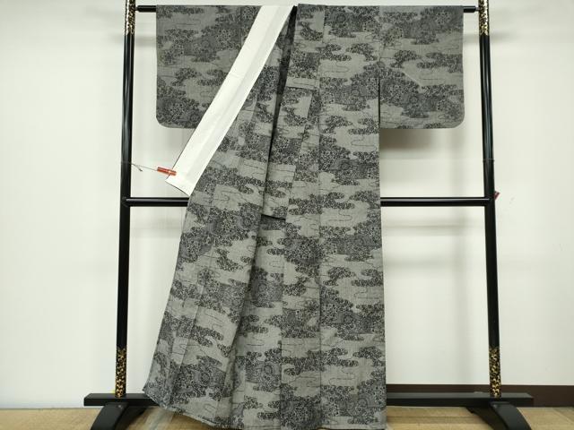 平和屋着物▽上質な紬 単衣 エ霞吉祥文 正絹 逸品 CAAV0970ou