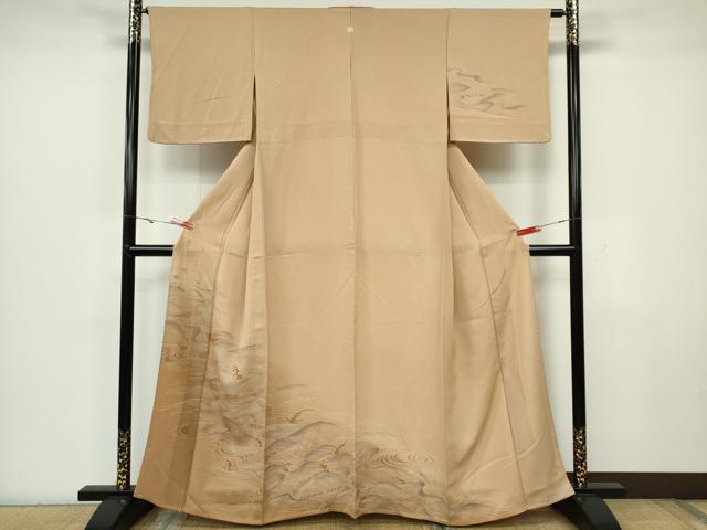 平和屋着物▽訪問着 単衣 刺繍 立波文 暈し染め 正絹 逸品 CAAV0977ou