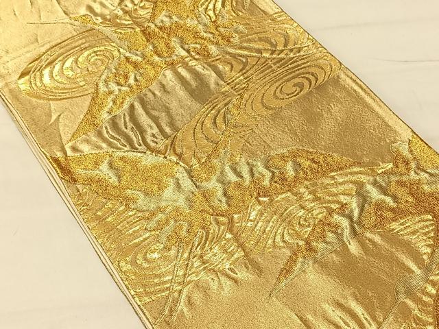 平和屋着物◎六通柄袋帯 流水飛鶴文 金糸 正絹 逸品 CAAV1619qv