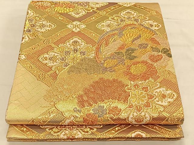 平和屋着物◎六通柄袋帯 鳳凰花文 金糸 正絹 逸品 CAAV1643qv