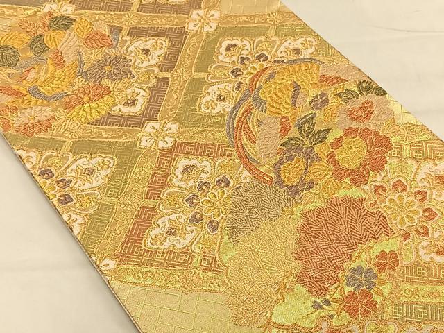 平和屋着物◎六通柄袋帯 鳳凰花文 金糸 正絹 逸品 CAAV1643qv