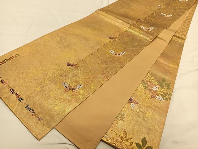 平和屋着物◎六通柄袋帯 花蝶文 金糸 引箔 鈴乃屋扱い 正絹 逸品 CAAV1758qv