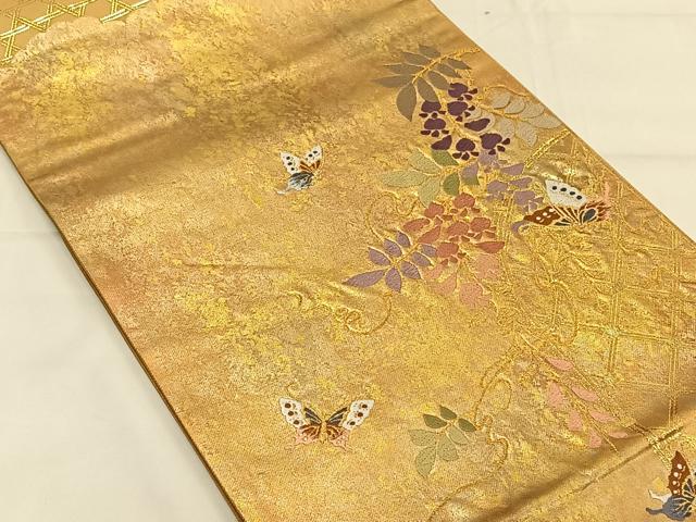 平和屋着物◎六通柄袋帯 花蝶文 金糸 引箔 鈴乃屋扱い 正絹 逸品 CAAV1758qv
