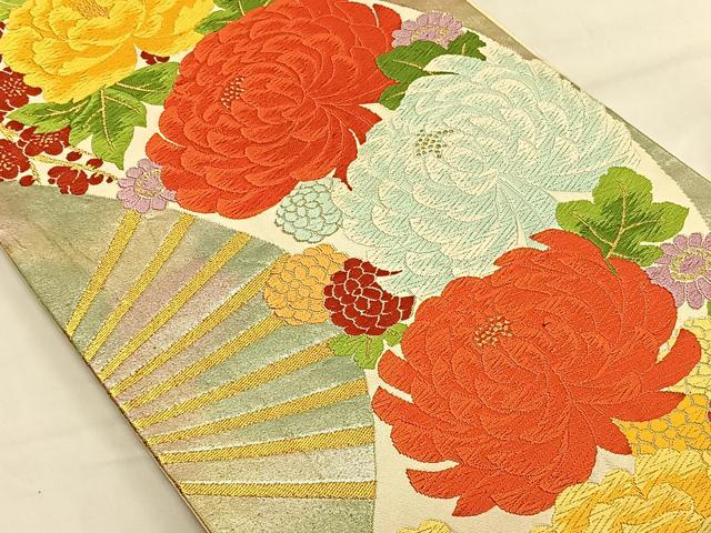 平和屋着物◎六通柄袋帯 唐織 扇面花文 乱菊 金銀糸 正絹 逸品 CAAV1773qv