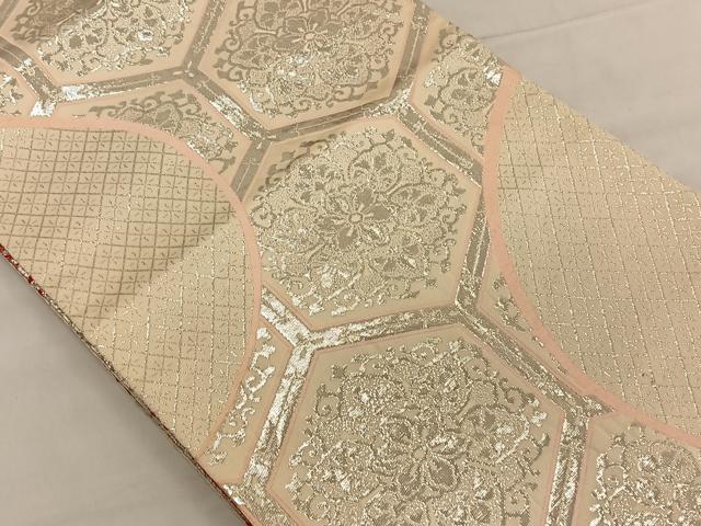 平和屋着物◎両面 全通柄袋帯 唐織 正倉院花文 銀糸 正絹 逸品 CAAV1789qv