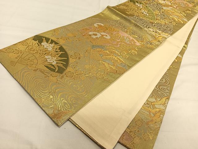 平和屋着物◎六通柄袋帯 扇面吉祥花文 金糸 正絹 逸品 CAAV1806qv