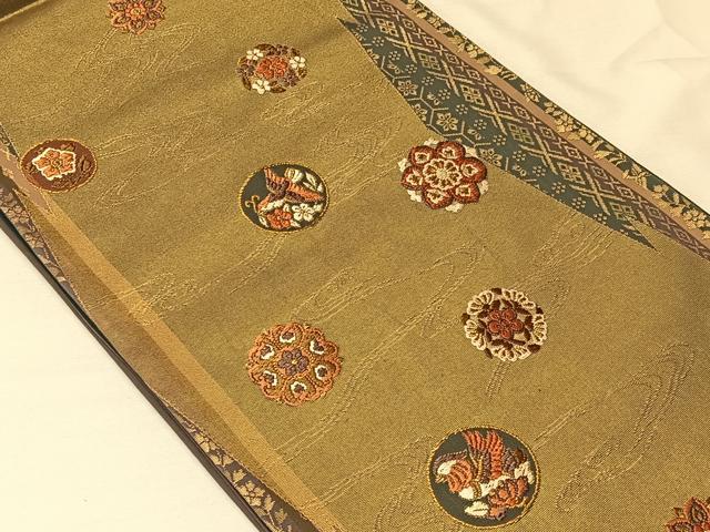平和屋着物◎六通柄袋帯 唐織 鴛鴦花丸文 金糸 正絹 逸品 CAAV1884qv