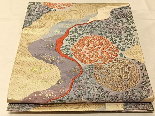 平和屋着物◎六通柄袋帯 唐織 鴛鴦祝寿 金糸 正絹 逸品 CAAV1906qv