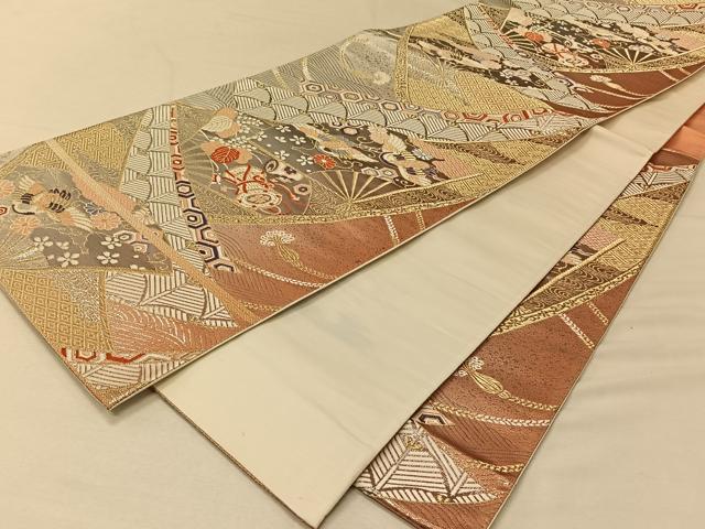 平和屋着物◎六通柄袋帯 唐織 扇面花鳥文 金銀糸 正絹 逸品 CAAV1928qv