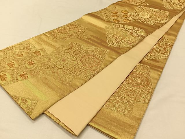 平和屋着物◎六通柄袋帯 色紙花文 金糸 正絹 逸品 CAAV1960qv