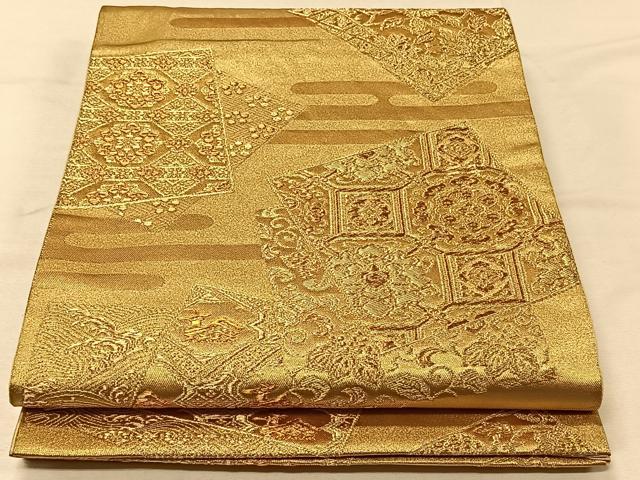 平和屋着物◎六通柄袋帯 色紙花文 金糸 正絹 逸品 CAAV1960qv