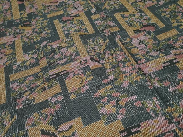 平和屋着物■上質な紬 色紙重ね草花文 正絹 逸品 CAAV2616ev