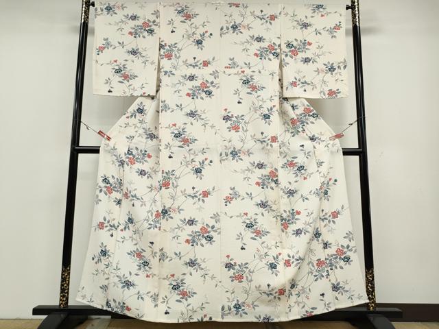 平和屋着物▽上質な小紋 単衣 枝椿 鬼しぼ縮緬 正絹 逸品 CAAV3157ut