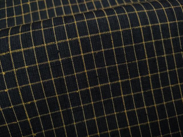 平和屋着物▽上質な紬 単衣 格子間道 黒地 正絹 逸品 CAAV3159ut