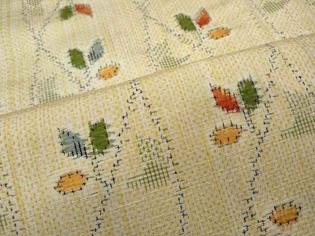 平和屋着物▽上質な紬 単衣 よろけ縞枝葉文 正絹 逸品 未使用 CAAV3163ut