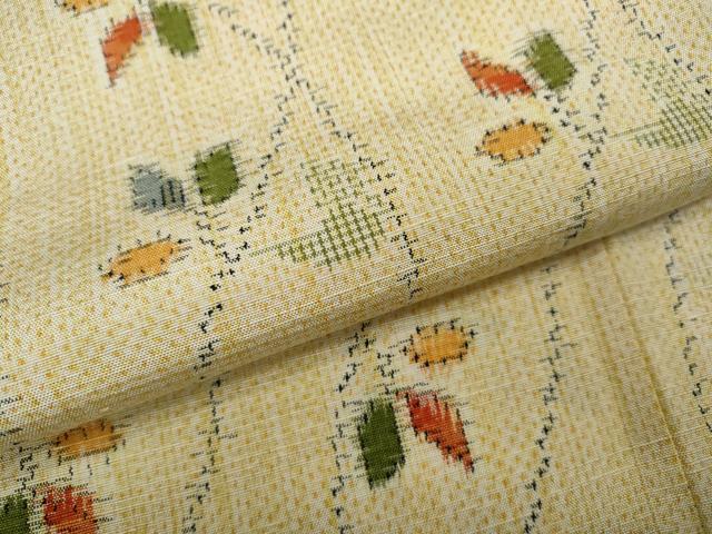 平和屋着物▽上質な紬 単衣 よろけ縞枝葉文 正絹 逸品 未使用 CAAV3163ut