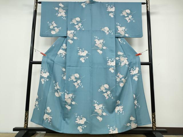 平和屋着物▽小紋 単衣 芝草花文 洗える着物 CAAV3186ut