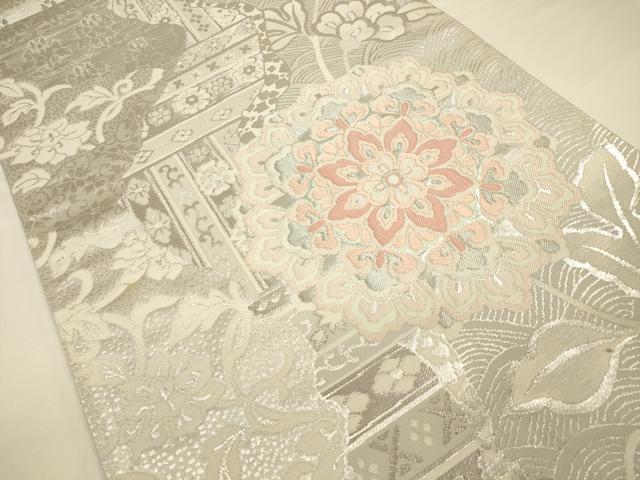 平和屋着物◎六通柄袋帯 唐織 正倉院花文 銀糸 正絹 逸品 CAAV3324ft