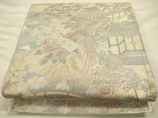 平和屋着物◎佐賀錦 六通柄袋帯 鳳凰風景文 金銀糸 正絹 逸品 CAAV3385ft