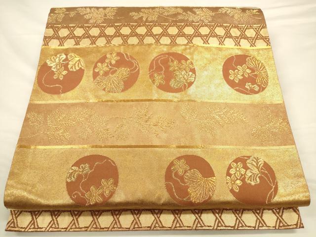 平和屋着物◎太鼓柄袋帯 籠目花丸文 金糸 正絹 逸品 CAAV3394ft