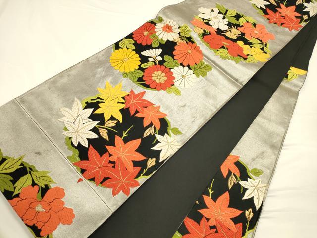 平和屋着物◎六通柄袋帯 唐織 花丸文 黒地 金糸 正絹 逸品 CAAV3403ft