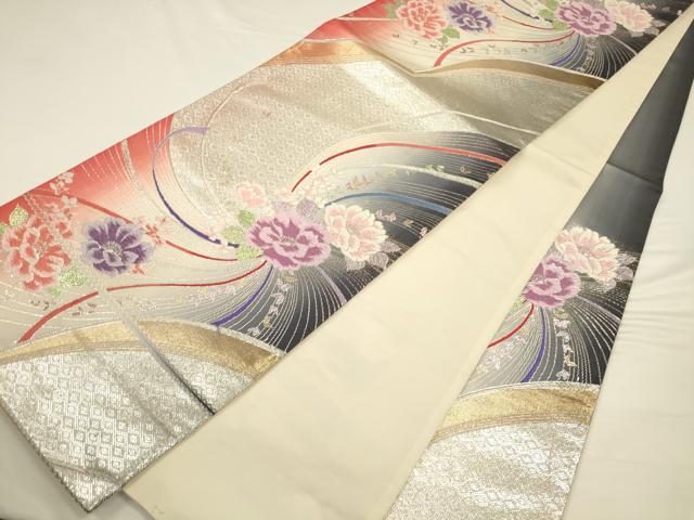 平和屋着物◎六通柄袋帯 唐織 花蝶文 金銀糸 正絹 逸品 CAAV3418ft