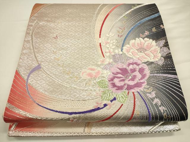 平和屋着物◎六通柄袋帯 唐織 花蝶文 金銀糸 正絹 逸品 CAAV3418ft