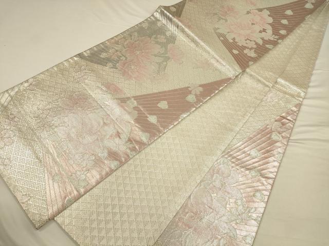 平和屋着物◎六通柄袋帯 草花文 銀糸 正絹 逸品 未使用 CAAV3444ft