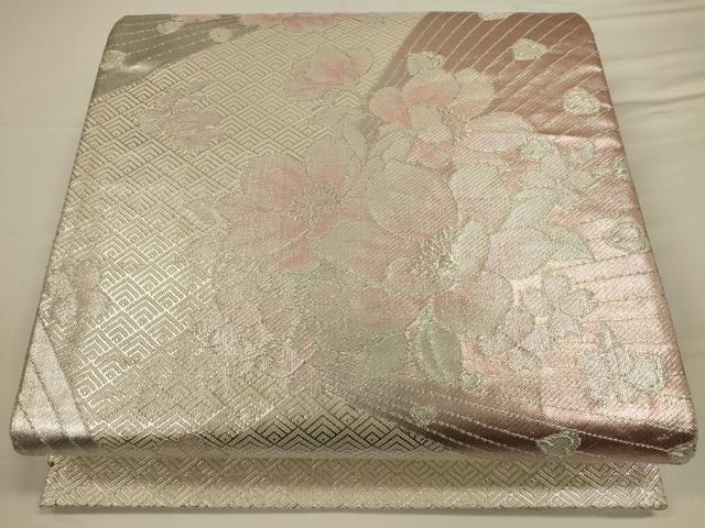 平和屋着物◎六通柄袋帯 草花文 銀糸 正絹 逸品 未使用 CAAV3444ft
