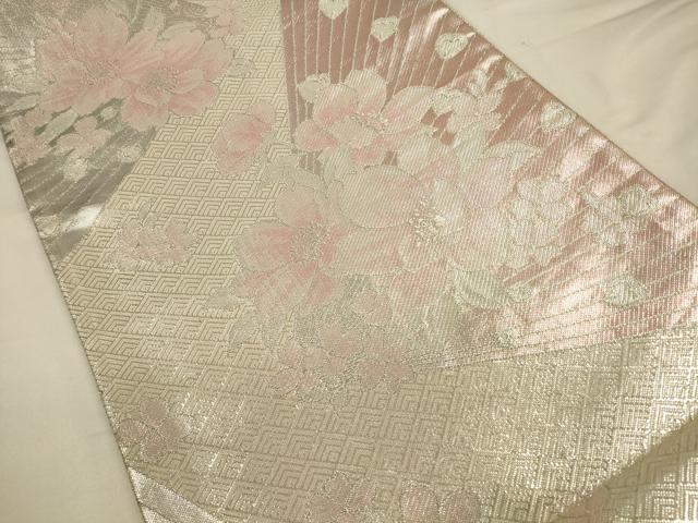平和屋着物◎六通柄袋帯 草花文 銀糸 正絹 逸品 未使用 CAAV3444ft
