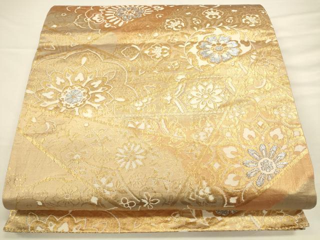 平和屋着物◎六通柄袋帯 切嵌花文 金銀糸 正絹 逸品 CAAV3445ft