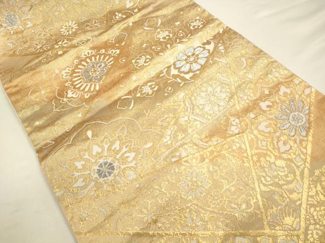 平和屋着物◎六通柄袋帯 切嵌花文 金銀糸 正絹 逸品 CAAV3445ft