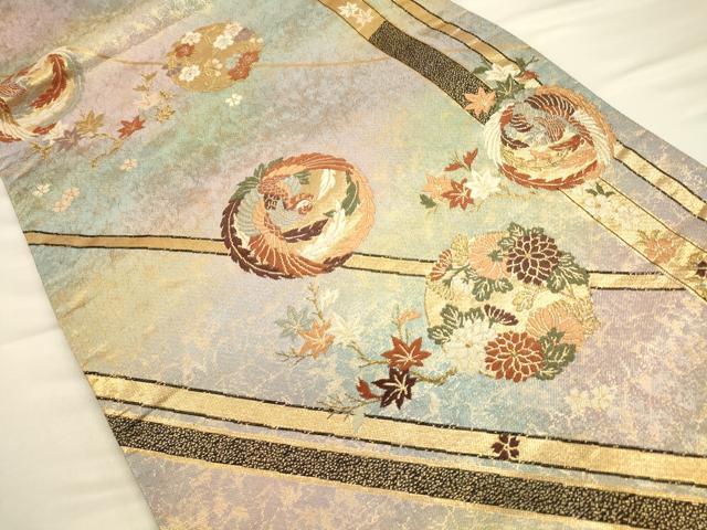 平和屋着物◎六通柄袋帯 鳳凰花丸文 金糸 正絹 逸品 CAAV3451ft