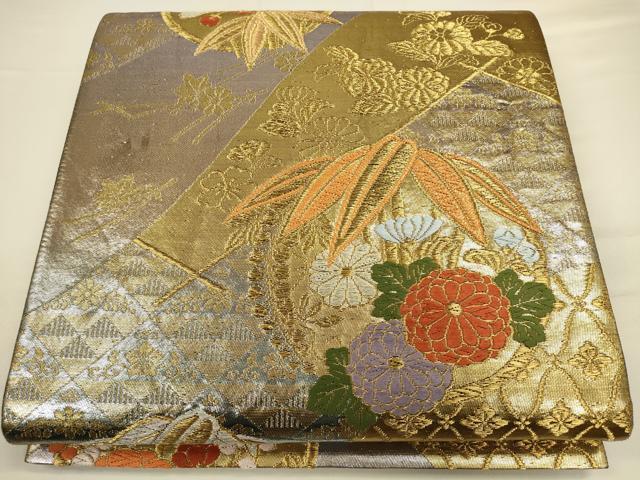 平和屋着物◎六通柄袋帯 唐織 笹花丸文 金銀糸 正絹 逸品