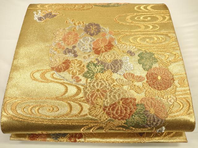 平和屋着物◎六通柄袋帯 光琳水花丸文 金銀糸 正絹 逸品 CAAV3581ft
