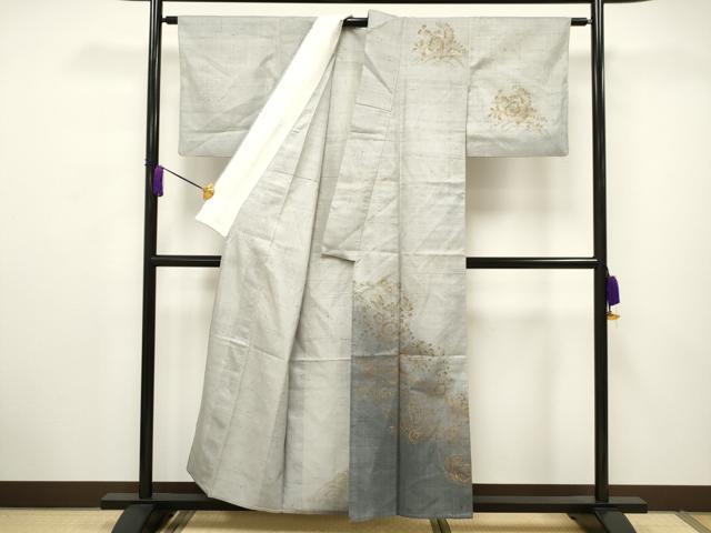 平和屋着物▽訪問着 単衣 紬地 辻が花 金彩 正絹 逸品 CAAV3690dy