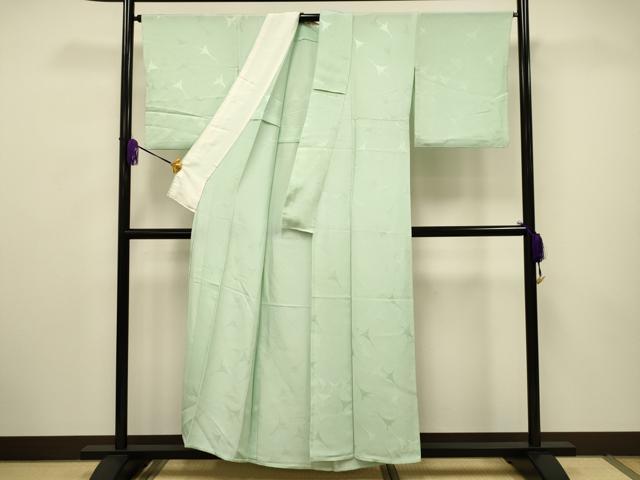 平和屋着物▽上質な色無地 単衣 飛鶴地紋 夏虫色 正絹 逸品 CAAV3697dy